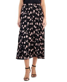 【送料無料】 アンクライン レディース スカート ボトムス Women's Floral-Print Pleated Midi Skirt Black/Cherry Blossom