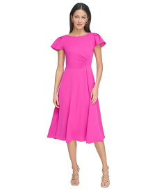 【送料無料】 ダナ キャラン ニューヨーク レディース ワンピース トップス Women's Flutter-Sleeve Side-Ruched Dress Power Pink
