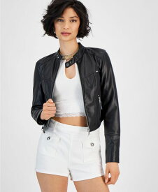 【送料無料】 ゲス レディース ジャケット・ブルゾン アウター Women's Anita Faux-Leather Zip-Cuff Jacket Jet Black Multi