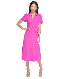 【送料無料】 ダナ キャラン ニューヨーク レディース ワンピース トップス Women's Tie-Waist Point Collar A-Line Dress Power Pink