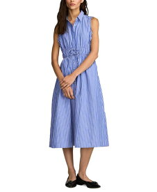 【送料無料】 ラッキーブランド レディース ワンピース トップス Women's Striped Cotton Cinched-Waist Shirtdress Blue Stripe