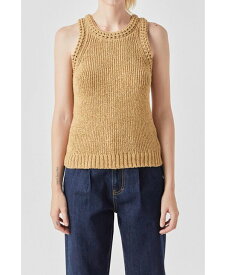 【送料無料】 グレー ラブ レディース シャツ トップス Women's Round Neck Sleeveless Knit Top Dark Beige