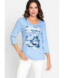 【送料無料】 オルセン レディース シャツ トップス 100% Cotton 3/4 Sleeve Placement Print T-Shirt Ciel blue