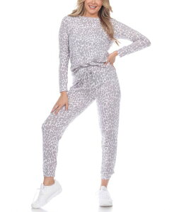 �z���C�g�}�[�N ���f�B�[�X �A���_�[�E�F�A �i�C�g�E�F�A White Mark Women's Leopard Lounge Set 2 Piece Gray �O���[