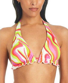 【送料無料】 サンクチュアリー レディース トップのみ 水着 Women's Neon Swirl Tie-Front Ruffled Halter Swim Top Multi