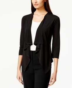 �R�l�N�e�b�h ���f�B�[�X �A�E�^�[ �j�b�g�E�Z�[�^�[ �t���� �Z�[�^�[ Connected Three-Quarter-Sleeve Ruffle Sweater Black �u���b�N
