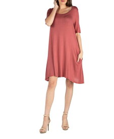 【送料無料】 24セブンコンフォート レディース ワンピース トップス Soft Flare T-Shirt Dress with Pocket Detail Brown
