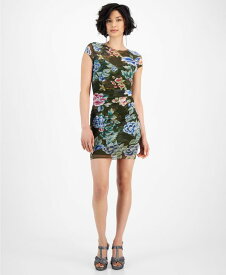 【送料無料】 ゲス レディース ワンピース トップス Women's Eco Aida Mesh Short Sleeve Dress Hanoi Green Floral Print