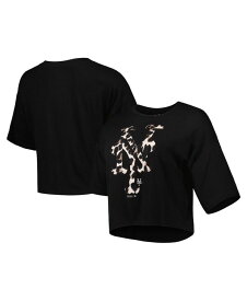 【送料無料】 マジェスティック レディース Tシャツ トップス Women's Threads Black New York Mets Leopard Cropped T-shirt Black