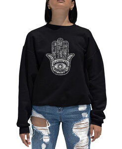 �G���G�[�|�b�v�A�[�g ���f�B�[�X �g�b�v�X �V���c �N���[�l�b�N �X�E�F�b�g LA Pop Art Women's Word Art Crewneck Hamsa Sweatshirt Black �u���b�N