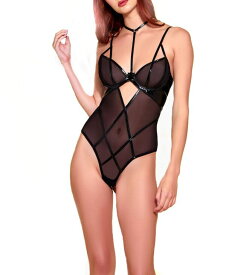 【送料無料】 ホーティ レディース ナイトウェア アンダーウェア Women's Sabrina Vinyl and Mesh Underwire Soft Cup Teddy with Front Keyhole and Removable Neck Choker Black