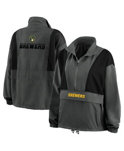 EFA oC G Ah[Y fB[X AE^[ WPbgEu] WPbg WEAR by Erin Andrews Women's Charcoal Milwaukee Brewers Packable Half-Zip Jacket Charcoal `R[