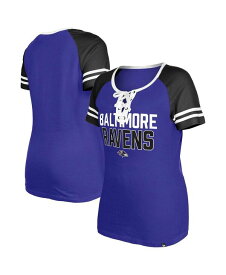 【送料無料】 ニューエラ レディース Tシャツ トップス Women's Purple Baltimore Ravens Raglan Lace-Up T-shirt Purple