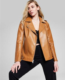 【送料無料】 ゲス レディース ジャケット・ブルゾン アウター Women's Oversized Faux-Leather Moto Jacket Honey