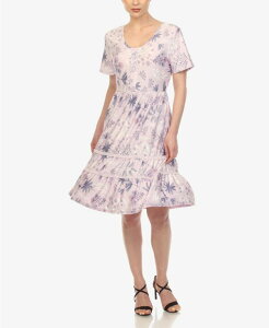 �z���C�g�}�[�N ���f�B�[�X �g�b�v�X �����s�[�X �Ђ��� �t�����[�� �t�����[ White Mark Women's Floral Short Sleeve Knee Length Dress Lavender ���x���_�[