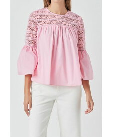 【送料無料】 エンドレスローズ レディース シャツ トップス Women's Lace with Poplin Bell Sleeve Blouse Pink