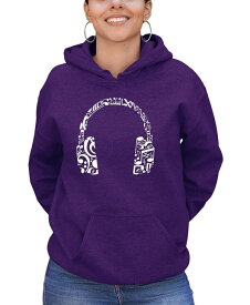 【送料無料】 エルエーポップアート レディース シャツ トップス Women's Word Art Music Note Headphones Hooded Sweatshirt Purple