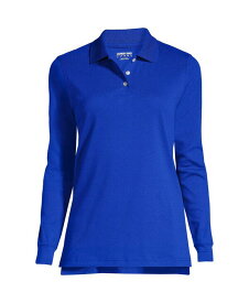 【送料無料】 ランズエンド レディース シャツ トップス Women's School Uniform Long Sleeve Interlock Polo Shirt Cobalt