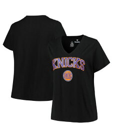 【送料無料】 プロファイル レディース Tシャツ トップス Women's Black New York Knicks Plus Size Arch Over Logo V-Neck T-shirt Black