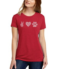 【送料無料】 エルエーポップアート レディース シャツ トップス Women's Premium Blend Peace Love Dogs Word Art T-shirt Red