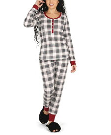 【送料無料】 メモイ レディース ナイトウェア アンダーウェア Women's Plaid Matching Pajama 2 Piece Set Ivory