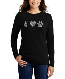 【送料無料】 エルエーポップアート レディース シャツ トップス Women's Peace Love Dogs Word Art Long Sleeve T-shirt Black