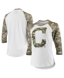 【送料無料】 マジェスティック レディース Tシャツ トップス Women's Threads White Camo Cleveland Guardians Raglan 3/4-Sleeve T-shirt White Camo