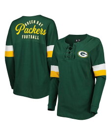 【送料無料】 ニューエラ レディース Tシャツ トップス Women's Green Green Bay Packers Athletic Varsity Lace-Up Long Sleeve T-shirt Green