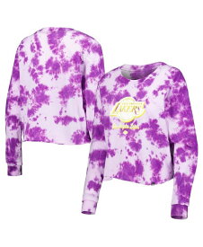 【送料無料】 ニューエラ レディース Tシャツ トップス Women's Purple Los Angeles Lakers Tie Dye Cropped Long Sleeve T-shirt Purple