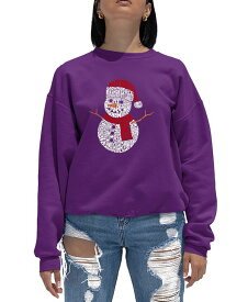 【送料無料】 エルエーポップアート レディース シャツ トップス Women's Christmas Snowman Word Art Crewneck Sweatshirt Purple