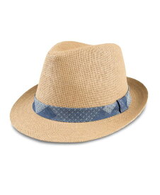 【送料無料】 リーバイス メンズ 帽子 アクセサリー Men's Straw Fedora Hat with Denim Patchwork Band Tan