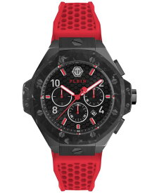 【送料無料】 フィリッププレイン メンズ 腕時計 アクセサリー Men's Chronograph Red Silicone Strap Watch 46mm Black