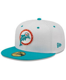 【送料無料】 ニューエラ メンズ 帽子 アクセサリー Men's White Aqua Miami Dolphins Flipside 2Tone 59FIFTY Fitted Hat White Aqua