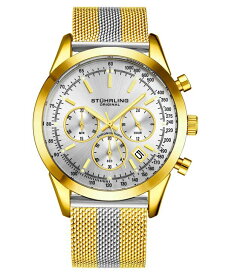 【送料無料】 ストゥーリング メンズ 腕時計 アクセサリー Men's Quartz Chronograph Date Gold-Tone Stainless Steel Mesh Bracelet Watch 44mm White