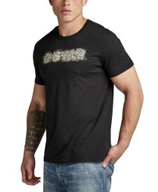 【送料無料】 ジースター メンズ Tシャツ トップス Men's Short Sleeve Crewneck Distressed Logo T-Shirt Dk Black