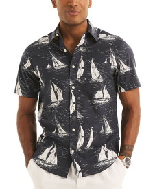 【送料無料】 ナウティカ メンズ シャツ トップス Men's Sailboat Print Short Sleeve Button-Front Shirt Navy