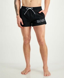 【送料無料】 ヒューゴボス メンズ ハーフパンツ・ショーツ 水着 Men's Mooneye Outlined Logo Drawstring 3" Swim Trunks Black