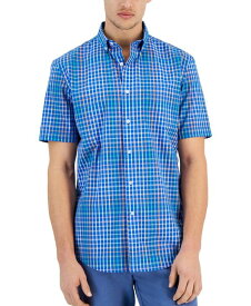 【送料無料】 クラブルーム メンズ シャツ トップス Men's Bright Plaid Poplin Short Sleeve Button-Down Shirt Laser Blue