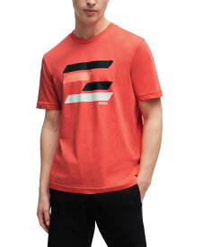 【送料無料】 ヒューゴボス メンズ Tシャツ トップス Men's Flag-Inspired Artwork T-shirt Open Red