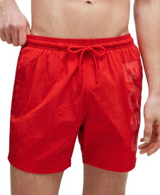 【送料無料】 ヒューゴボス メンズ ハーフパンツ・ショーツ 水着 Men's Vertical-Logo Quick-Dry Swim Shorts Bright Red