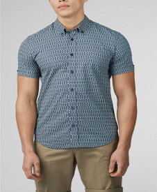 【送料無料】 ベンシャーマン メンズ シャツ トップス Men's Geo Spot Print Short Sleeve Shirt Petrol