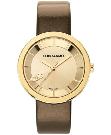 【送料無料】 フェラガモ レディース 腕時計 アクセサリー Salvatore Women's Swiss Brown Patent Leather Strap Watch 35mm Gold