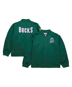 ~b`F&lX Y AE^[ WPbgEu] Be[W S WPbg Mitchell & Ness Men's Green Distressed Milwaukee Bucks Hardwood Classics Vintage-Like Logo Full-Zip Bomber Jacket Green O[