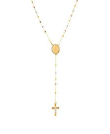 【送料無料】 イタリアン ゴールド レディース ネックレス・チョーカー・ペンダントトップ アクセサリー Polished Diamond Cut Rosary with Moonbeads in 14K Yellow White and Rose Gold. Tri-Color