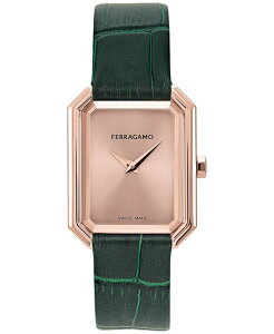 tFK fB[X ANZT[ rv U[ Ferragamo Salvatore Women's Swiss Green Leather Strap Watch 27x34mm Rosegold O[