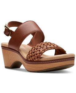N[NX fB[X V[Y T_ vbgtH[ Clarks Seannah Step Woven Strap Clog-Style Platform Sandals Tan Combi ^