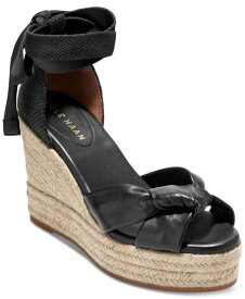 【送料無料】 コールハーン レディース サンダル シューズ Women's Cloudfeel Hampton Espadrille Wedge Sandals Black Leather Black Canvas