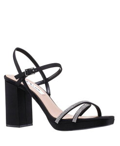 �j�i ���f�B�[�X �V���[�Y �T���_�� �v���b�g�t�H�[�� �q�[�� Nina Women's Steven Block Heel Platform Evening Sandals Black �u���b�N