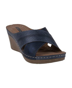 yz W[V[V[Y fB[X T_ V[Y Women's Hayden Perforated Contrast Cross Strap Wedge Sandals Navy