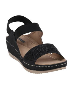 �W�[�V�[�V���[�Y ���f�B�[�X �V���[�Y �T���_�� GC Shoes Women's Tammy Embellished Elastic Double Band Wedge Sandals Black �u���b�N